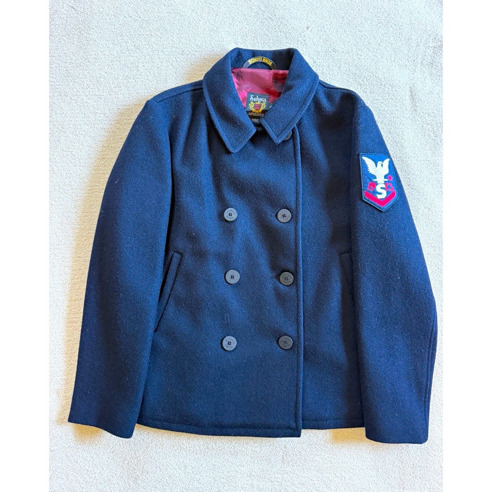 Schott Bros Mens L Wool Peacoat Navy 1913 Eagle Patch Made Canada Vintage